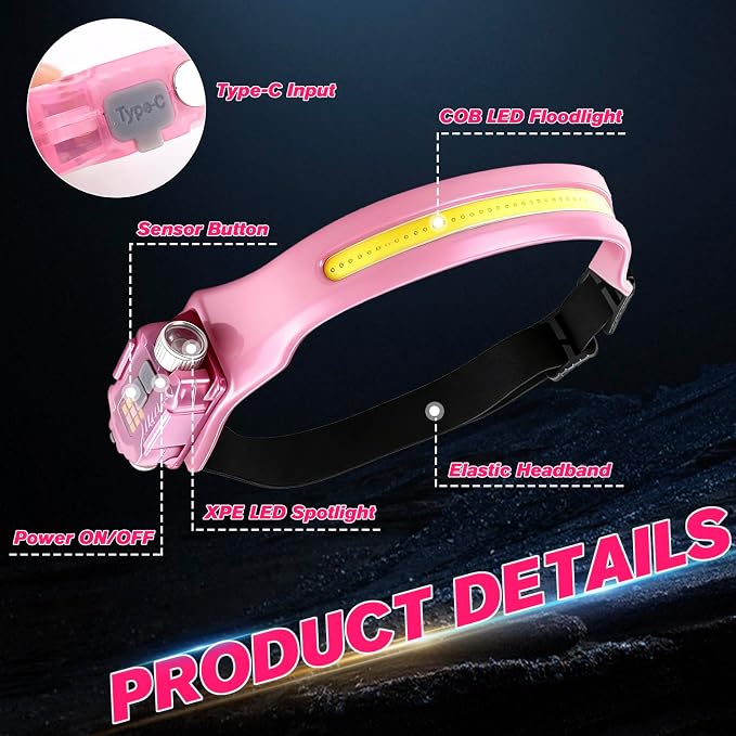 mouhike Pink Fishing Tool Set, 9 Modes Rechargeable LED Headlamp, Long Nose Fishing Pliers, Fish Lip Gripper, Night Fishing Gear Kit Fishing Gift for Men Women