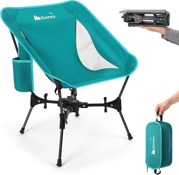 Gonex Portable Camping Chair, The 5th Gen Ultralight Compact Backpacking Foldable Lightweight Folding Chair for Outdoor Camp Hiking Beach Picnic Concert, Supports 330lbs (Lake Green, 1 PCS)