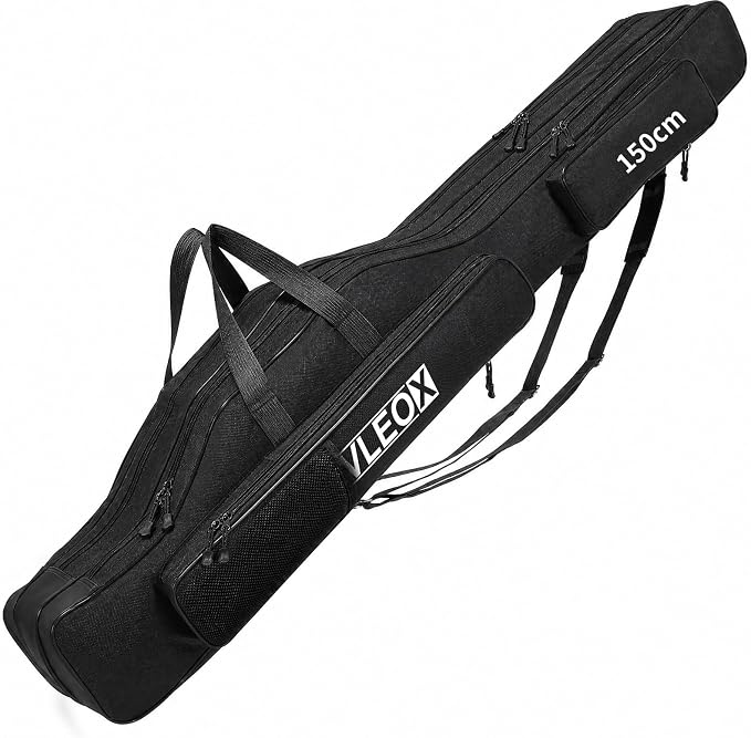 3 Layers Fishing Pole Bag, Fishing Rod Case, Portable Folding Fishing Rod Case Fishing Pole Reel Storage Bag Fishing Gears Organizer 150cm