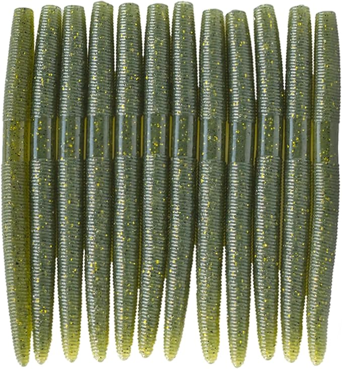 Senko Bait Soft Plastic Lures 5" Senkos 24 Pcs/100pcs for Wacky Rig Freshwater Fishing Green Pumpkin senko with Black Flake Pink Watermelon Double Color