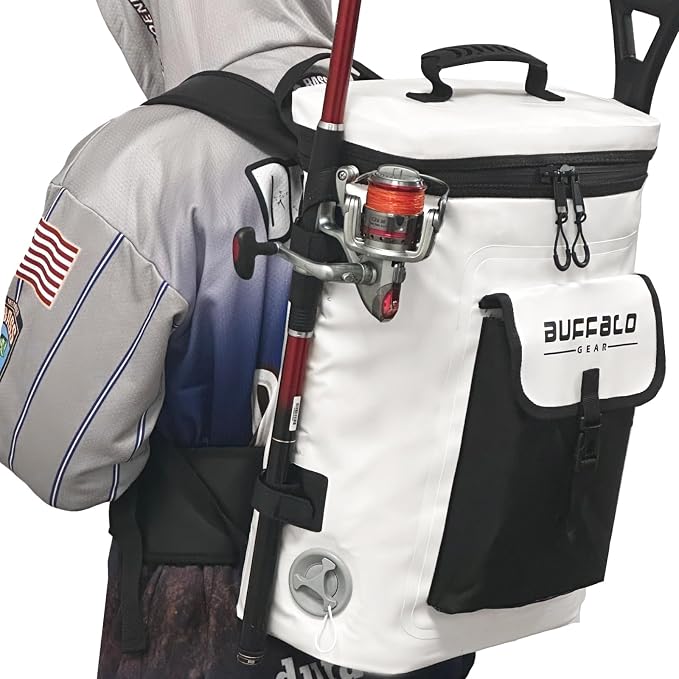 Buffalo Gear Fish Cooler Backpack 32Qt Waterproof Fishing Backpack Cooler Portable Fish Bag, Keep Ice Cold More Than 24 Hours
