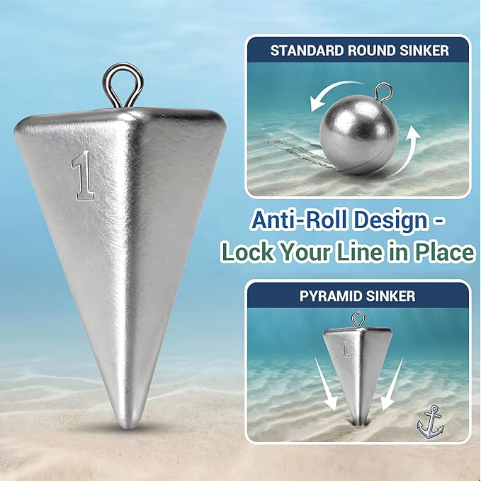 Fishing Weights Pyramid Sinkers Kit Bullet Fishing Weights Sinkers for Ocean Saltwater Surf Fishing Gear Tackle 1oz 2oz 3oz 4oz
