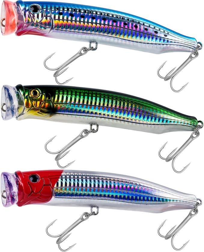 THKFISH Popper Lures Saltwater Tuna Popper Topwater Fishing Lures for Surf Fishing Bass with 3D Eyes for GT Tuna Large Fish 5.9in 1pc/3pcs