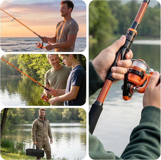 Fishing Rod and Reel Combos, Telescopic Fishing Rod, Spinning Reel Set with Carrier Bag, Freshwater Fishing Rod and Reel Combos Kits for Saltwater and Freshwater Fishing