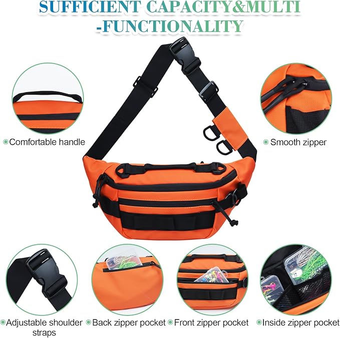 Fishing Waist Pack, Waterproof Fanny Pack with Two Tackle Boxes, Portable Sling Bag for Women & Men, Oxford Fabric, Green