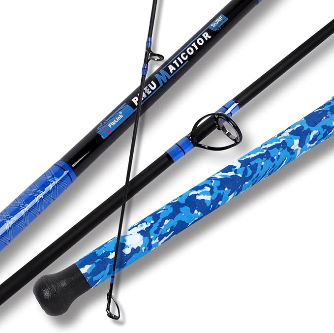 Fiblink Surf Rod,Portable Travel Fishing Rod,Spinning Rod with Blue Camouflage Handle,2Piece/3Piece/4Piece Carbon Fiber Fishing Rod (9ft/10ft/12ft/14ft)