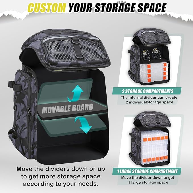 HAMBOLY Fishing Backpack 45L with Rod Holders, Water-Resistant Tackle Backpack for Fishermen, Large Capacity Fishing Gear Bag for Travel Hiking Camping