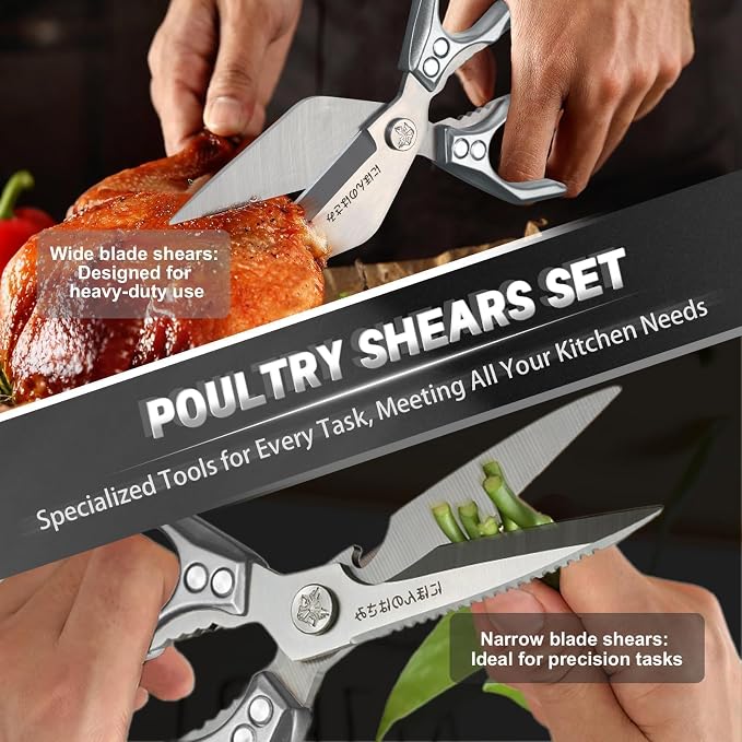 Dream Reach Kitchen Scissors Set - Multifunctional Heavy-Duty Kitchen Shears for Food, Meat Scissors Dishwasher Safe, Poultry Shears for Chicken, Meat, Seafood, Bone Cutting (Silver)