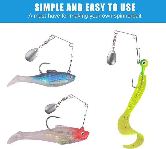 Fishing Spinner Blades,Smooth Spoons Rigs Spinnerbait Wire Shaft with Colorado Blade Spin Jig Spinners Lure Replacement Spinnerbait Making Accessories Supplies