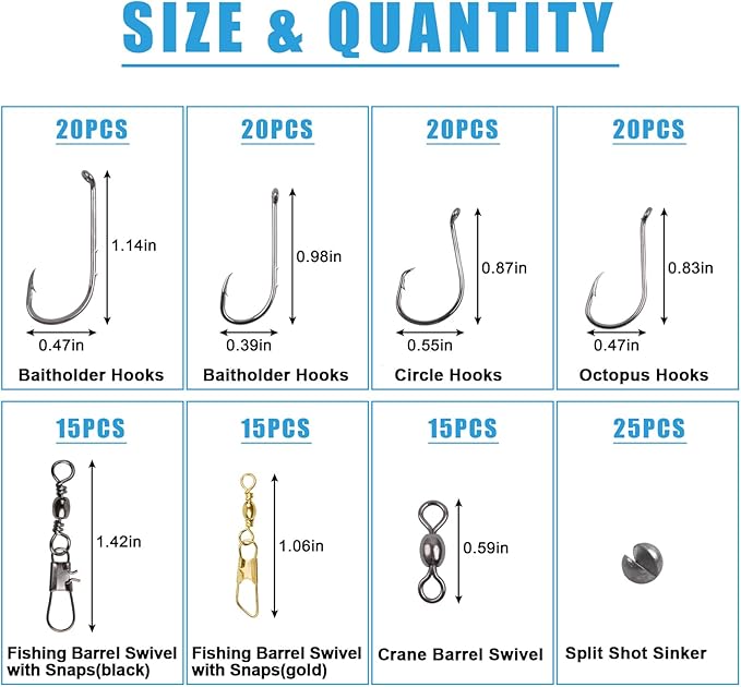 Fishing Hooks Sinkers Snap Swivels Assortment 150pcs Fishing Terminal Tackle Kit Baitholder Octopus Circle Hooks Sinkers Assortment Fishing Accessories
