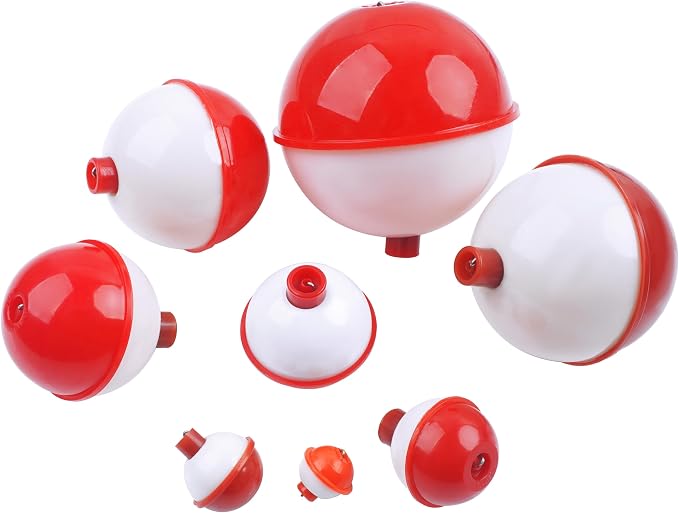 AGOOL Fishing Bobbers Set Snap Hard ABS on Red/White Fishing Floats Bobbers Push Button Round Buoy Floats Tackle Accessories Size: 0.5/0.75/1/1.25/1.5/2/2.5 Inch