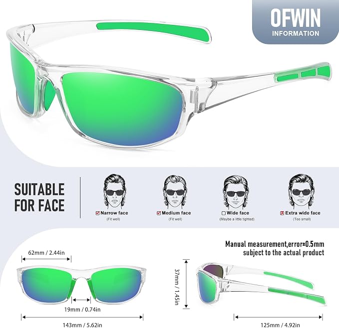 Sports Polarized Sunglasses for Men Women Wrap Around Sun Glasses Fishing Cycling Driving Running UV Protection