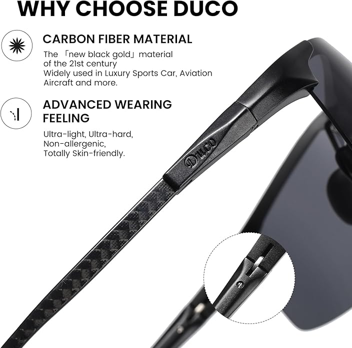 DUCO Polarized Sunglasses Mens Ultralight Carbon Fiber Sun Glasses for Men Driving Sports Fishing UV400 Protection DC8277