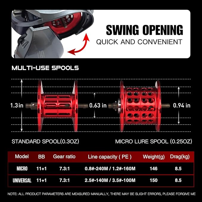 Mansory Baitcaster Reels, BFS Reels 7.3:1 Gear Ratio, 5.15oz Ultra-light Fishing Reels Bait-casting, 11+1 Hybrid Ceramic BB, Double Spools, Carbon Fiber Frame, Heavy Duty, Smooth, Freshwater Saltwater