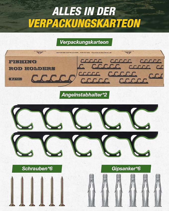 Ghosthorn Fishing Rod Holders for Garage Fishing Pole Holders Ceiling or Wall Mounted Fishing Rod Rack garage Storage Organizer Fishing Gear Equipment for Men Women (Green, 1 Pack)