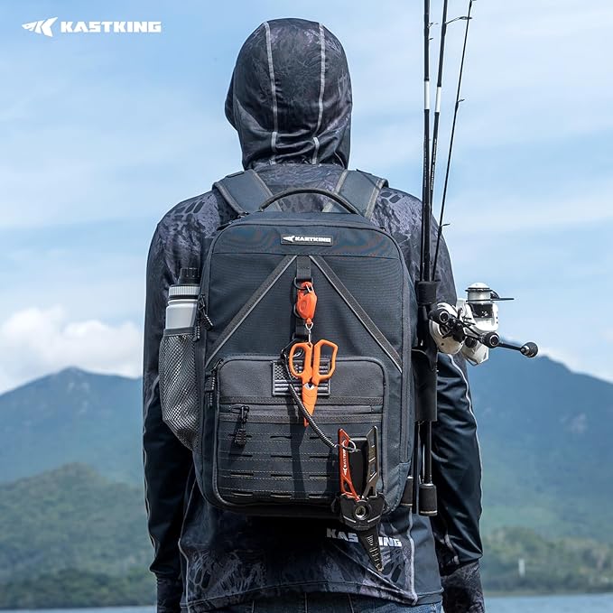 KastKing KarryAll KastMate Fishing Tackle Backpack,Water-Resistant Tackle Bag With 2 Rod Holders,Fishing Gear and Equipment With Large Gear Storage,Dark Gray