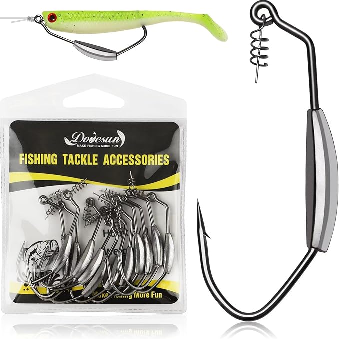 Dovesun 12PCS/44PCS Weighted Swimbait Hooks Weighted Fishing Hooks Saltwater Freshwater Worm Weedless Hooks for Bass Fishing 3/0 4/0 5/0