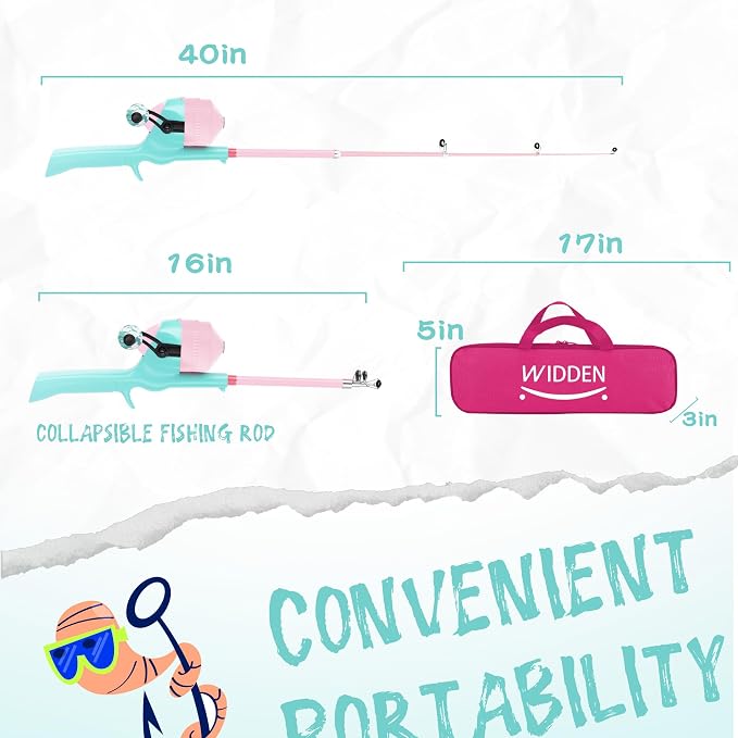 Kids Fishing Pole, Telescopic Fishing Rod, Toddler Collapsible Fishing Rod and Reel Combo with Tackle Box, Fishing Line, Bobber, and Soft Lures for Boy, Girl, Youth, Beginner, Over 4 Years Old