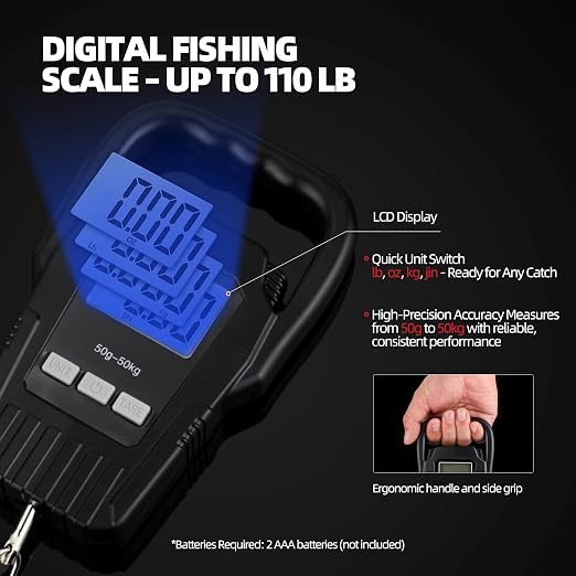 Fishing Tool Kit with Fish Gripper, Portable Fish Scale, Stainless Steel Soap & Measuring Ruler – Saltwater Resistant Tackle Accessories for Freshwater and Saltwater Anglers (Black)