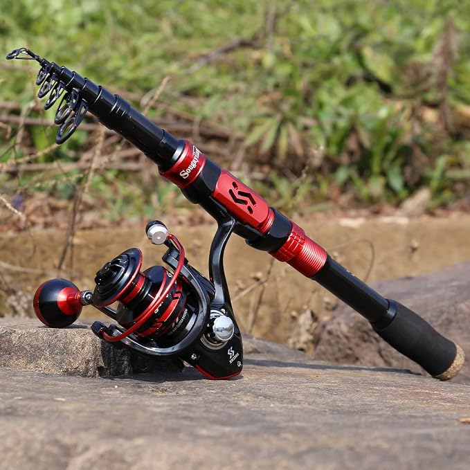 Sougayilang Fishing Rod and Reel Combo Set with Telescopic Fishing Pole Fishing Accessories and Carrier Bag for Saltwater Freshwater-2.1M Rod 2000 Reel with Bag