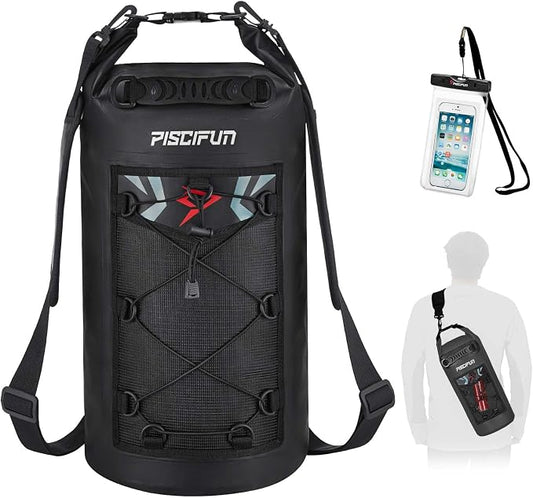 Piscifun Dry Bag, Waterproof Floating Backpack 10L/20L/30L/40L with Waterproof Phone Case for Boating, Kayaking, Fishing