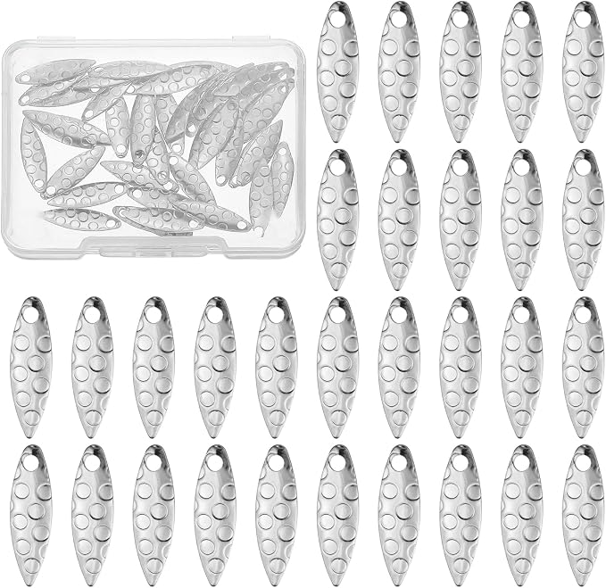 PATIKIL Fishing Lure Blades, Round Fishing Spinner Baits Willowleaf Lure Spinner Lure Making Part with Plastic Storage Box for Bait Fishing Accessories