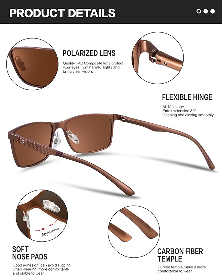 BIRCEN Polarized Mens Sunglasses for Driving: UV Protection Al-Mg Metal Sunglasses Lightweight Shades for Fishing Travel Golf