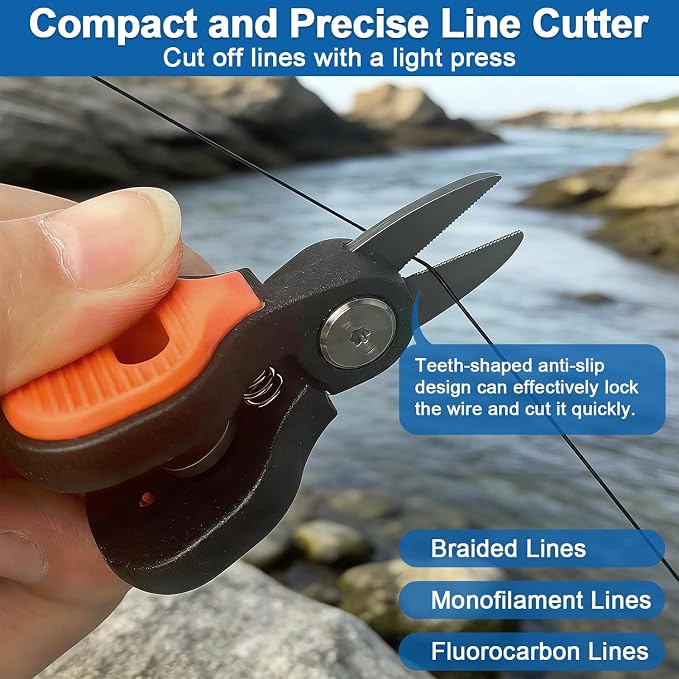 Mini Fishing Scissors with Gentle-Return Zinger, Rust-Resistant Braided Line Cutter, Compact Stainless Steel Snips, Smooth Lock for Saltwater