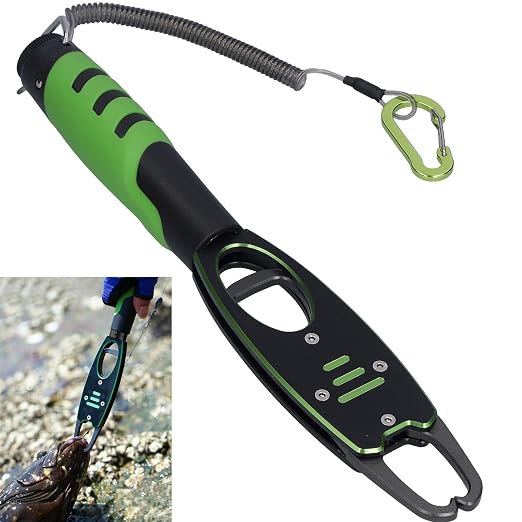 Night Cat Fish Lip Gripper with Scale, 2 in 1 Aluminum Alloy Fish Lip Grabber Professional Fishing Lip Gripper Tool Kit