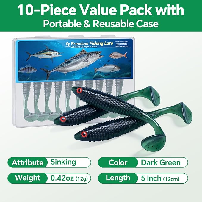 Clearance Bionics-Designed Durable Soft Plastic Fishing Lures Kit with Bonus Accessories, 3/4/5/6 Inch, 9-Type Lifelike Swimbaits in One Gear Set Included Tackle Box for Bass