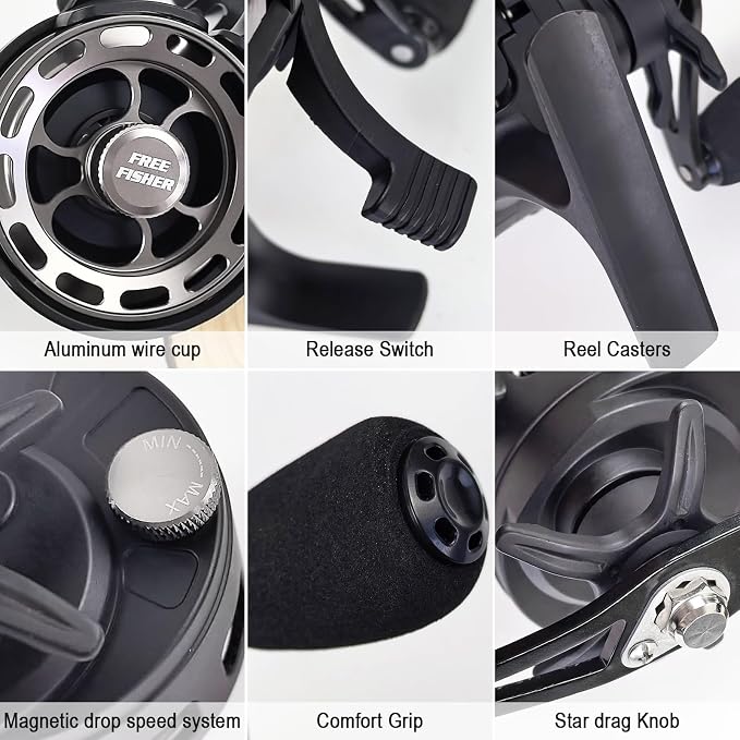 Ice Fishing Reels 3.2:1 Gear Ratio Ultra Smooth 3+1Ball Bearings Strength CNC-machined Aluminum Inline Ice Fishing Reel with Left/Right Hand Retrieve