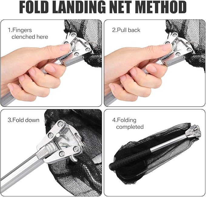 Yeahmart Fishing Landing Net with Telescopic Aluminum Handle Pole, Collapsible Nylon Mesh Minnow Fish Net for Saltwater & Freshwater, Portable Fishing Gear for Kids, Men, Women, Extends 21-75 Inches