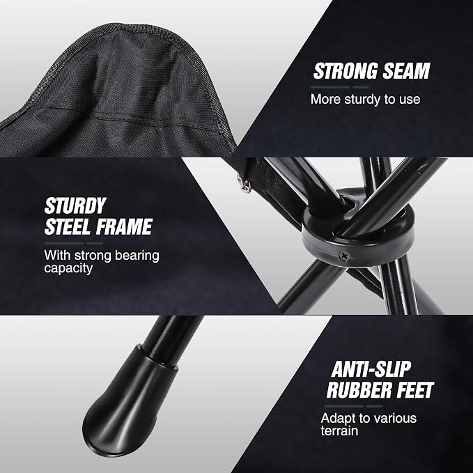 REDCAMP 2 Pack Extra Tall Folding Tripod Stools for Adults, Lightweight Portable Camping Stools for Blinds, Small Tripod Chairs for Fishing Backpacking Travel, Black
