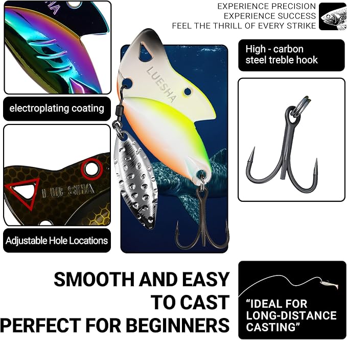 Blade Bait Bass Fishing Lures, 5pcs Hard Metal VIB Lures Swimbait Sinking Jigging Spoons Blade Baits for Trout Crappie Walleye Saltwater Freshwater Fishin AQUAVEXIS