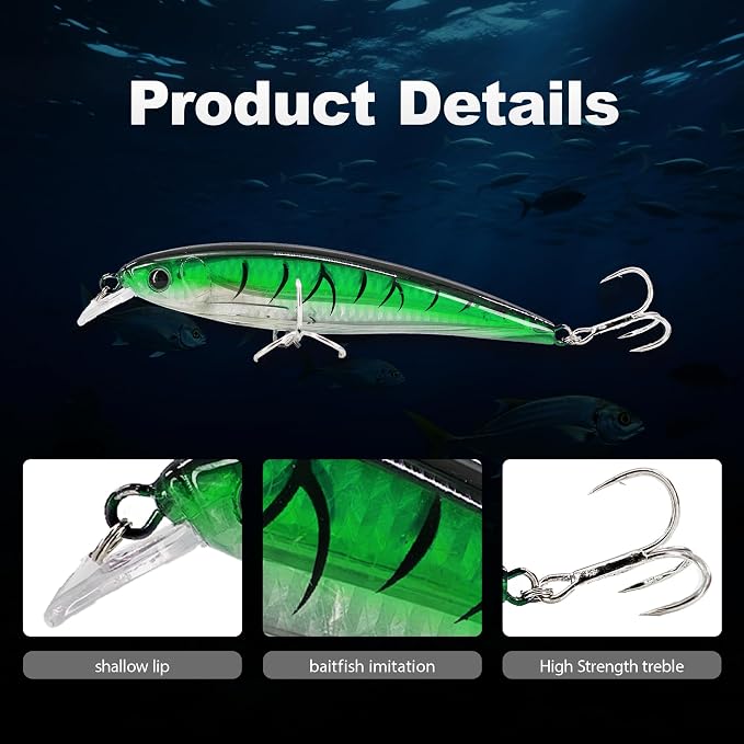 Topwater Fishing Lures, Minnow Lure for Bass Fishing, Life-Like Jerkbait Fishing Lures with Treble Hook, Popper Crankbait Sinking Lure for Freshwater/Saltwater