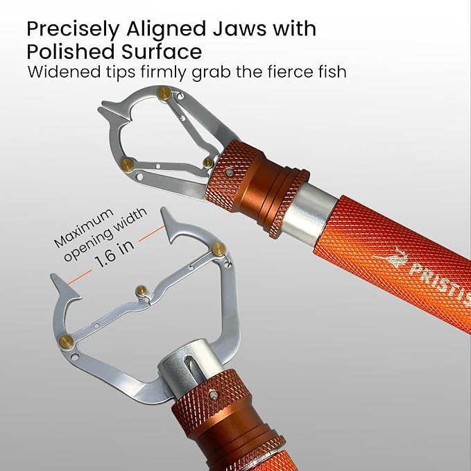 Pristis Metal Fishing Grabber, Locking Fish Lip Gripper with Lightweight Aviation Aluminum Handle, Heavy Duty Stainless Steel Grab Grip Tool Tackle, Rotating Hook Remover Holder Freshwater Saltwater