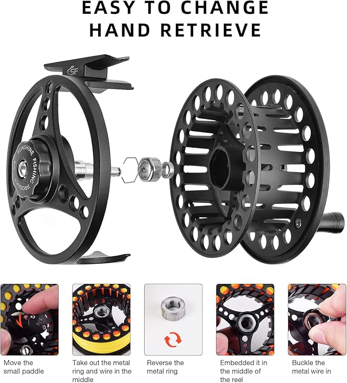 SF SF-001 Large Arbor Fly Fishing Reel with Aluminum Alloy Body 3/4wt 5/6wt 7/8wt Die Cast Pre-Loaded Fly Reel with Line Combo for Trout Bass Carp Pike Panfish