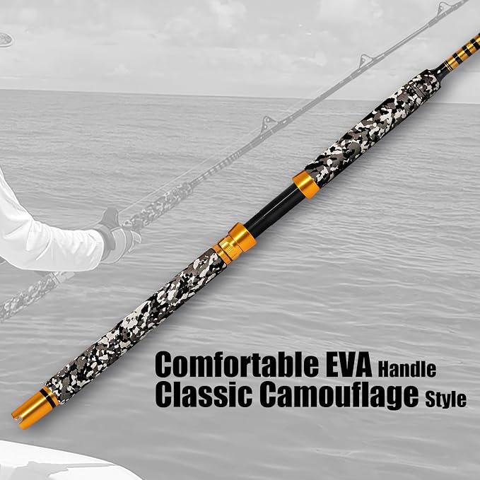 Fiblink 1-Piece Saltwater Offshore Trolling Rod 6-Feet Big Game Rod Conventional Boat Fishing Pole