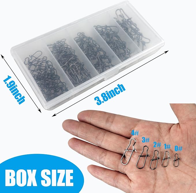 Stainless Steel Duo Lock Snap Clip Kit 100pcs/300pcs Fishing Swivel Lure Snaps High Strength Quick Change Fish Snap Clips Fishing Gear Hooked Snaps for Saltwater Freshwater