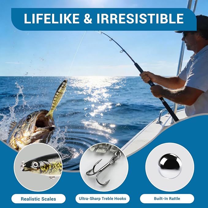 Keenjorika Fishing Lures Multi Jointed Fish Fishing Kits, Slow-Sinking Lifelike Segmented Swimbait Crankbaits, Realistic Swimming Action for Bass, Trout, Pike & Walleye, Freshwater and Saltwater