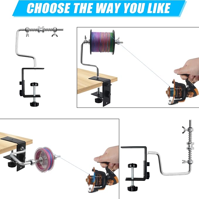 Fishing Line Spooler Portable Fishing Line Winder Spooler Machine Adjustable Stable Reel Spooler with Clamp Spooling Station System for Spinning Casting Reels