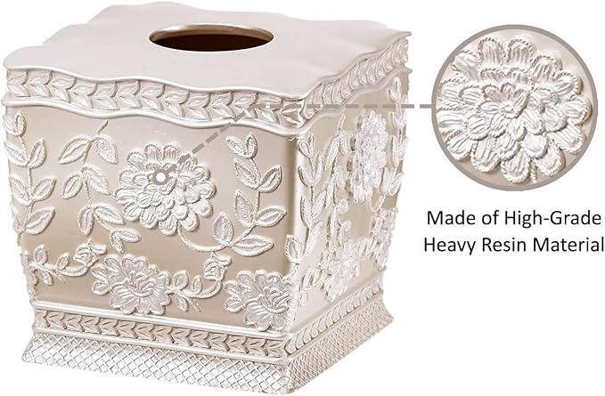 Zahari Home 2pc Rose Vine Bathroom Set Waste Basket & Tissue Cover Modern Classic Decor Stylish Unique Design Beautiful Beige Bathroom Accessories Set