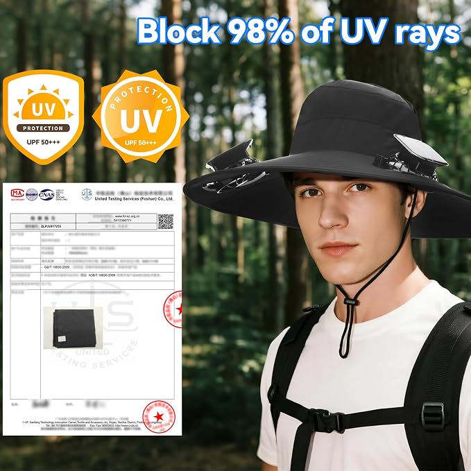 Hat with Fans Solar Power Wide Brim Solar Fan Hat, Sun Hat with 2 Fans Two Power Supply Modes, Outdoor Solar Powered & USB Charging Fishing Hat for Men Women Solar Fan Hats for Men