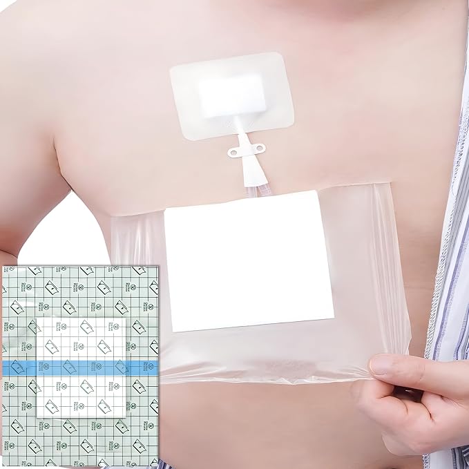 Waterproof Shower Cover Shields Dialysis Port Picc Line Chest Catheter PD Peritoneal Dialysis Chemo, Non-Stick Center Pad for Feeding Tube Peg G-Tube Patient Bandage Protector, 12"x14"(Pack of 14)