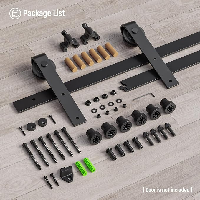 CCJH 4FT Single Sliding Barn Door Hardware Kit Black Basic Roller Carbon Steel Hanger Flat Track System for Closet Kitchen 1 Door 24 inch Wide