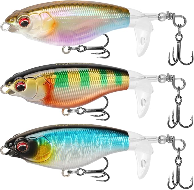 TRUSCEND Popobait Easy Catch Fishing Lures with BKK Hooks, Instant Startup, Longer Cast, Balanced Spray/Sound/Swim, Plopper Topwater Lures for Bass, Trout, Pike, Walleye, Freshwater Saltwater Fishing
