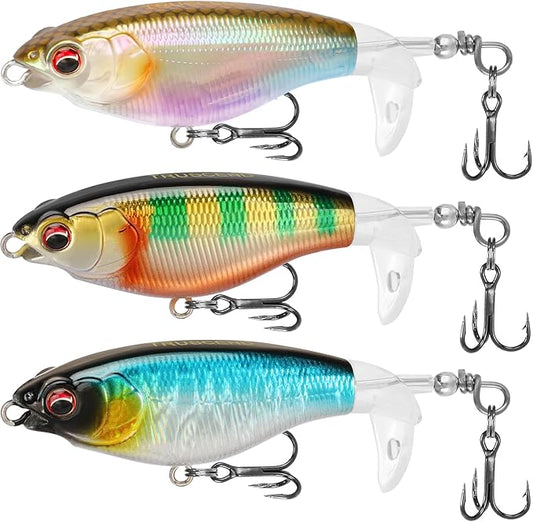 TRUSCEND Popobait Easy Catch Fishing Lures with BKK Hooks, Instant Startup, Longer Cast, Balanced Spray/Sound/Swim, Plopper Topwater Lures for Bass, Trout, Pike, Walleye, Freshwater Saltwater Fishing