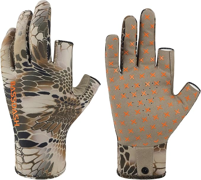 BASSDASH Unisex Fingerless Camo Hunting Gloves for Men's Women's Early Season Warm Weather UPF 50+ Lightweight Fishing Photography HG03
