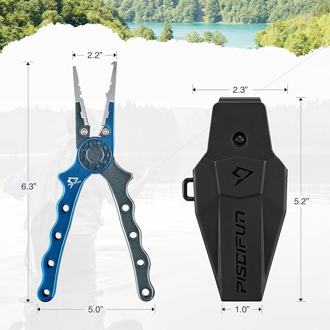 Piscifun Fishing Pliers, Saltwater Fishing Pliers with Split Ring, Fish Hook Remover, Corrosion Resistance Fly Fishing Pliers with Braid Cutters, Sheath and Lanyard, Fishing Gear Gifts for Men