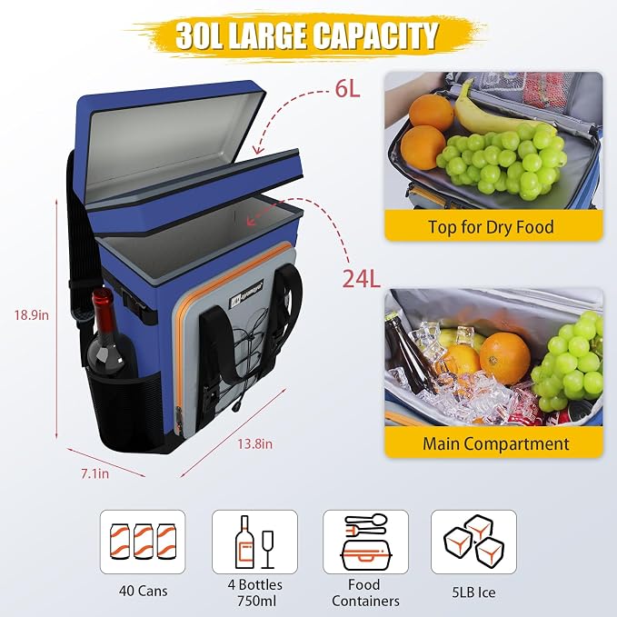 Backpack Cooler - AYAMAYA Upgrade Leakproof Cooler Backpack with Padded Top Handle, 40 Cans Large Waterproof Insulated Camping Coolers for Beach, Fishing, Picnic, Travel, BBQ